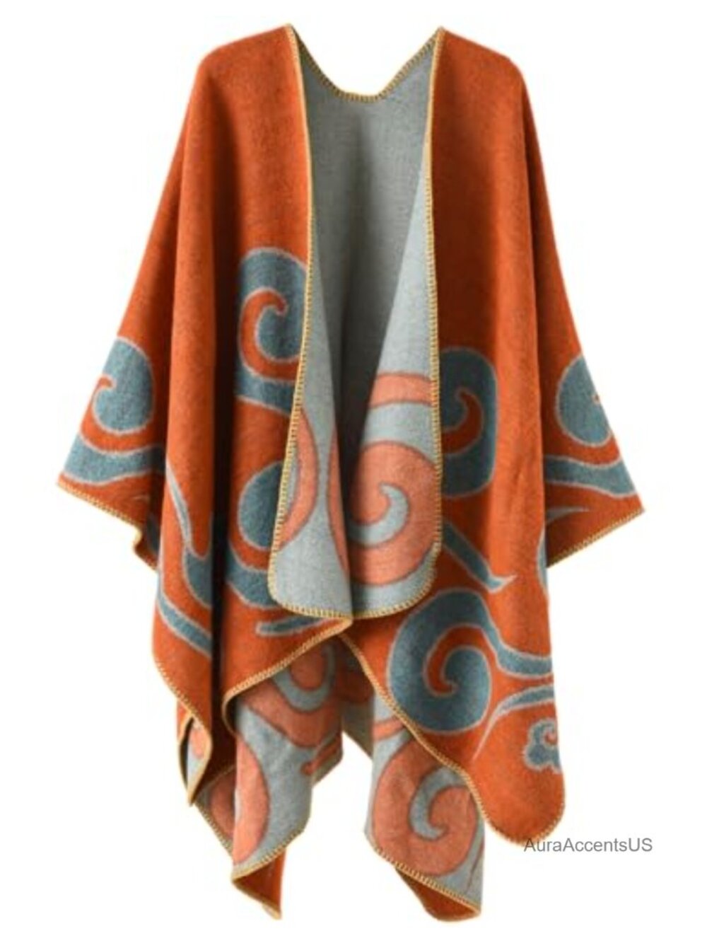 Womens Reversible Shawl Wrap Poncho Cape Open Front Cardigan Oversized